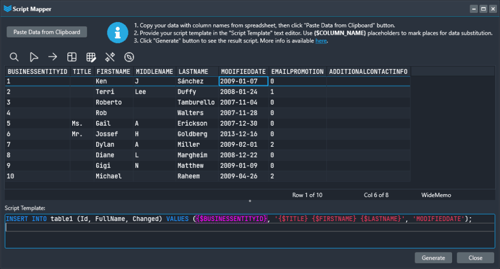sql by template